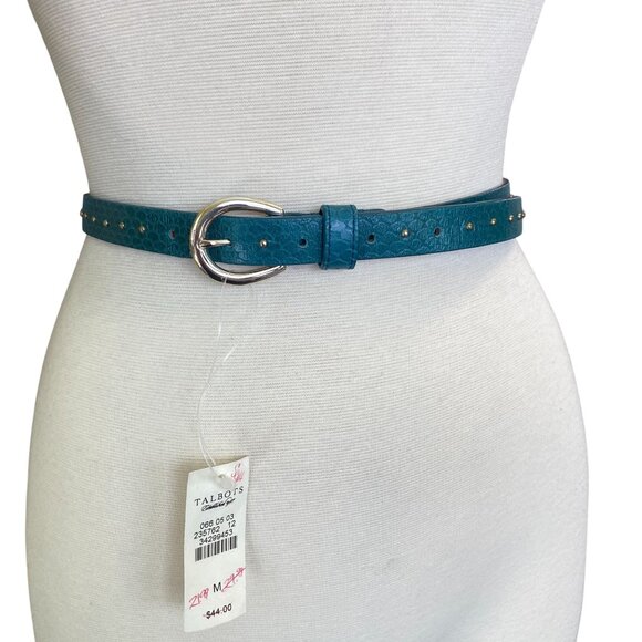 Talbots Skinny green leather belt Size Medium NEW Gold studs - Picture 1 of 8